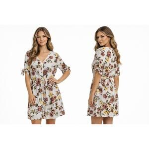 NWT J Is For Justify Floral‎ Zipper Mini Dress Feminine Drawstring  Vneck XL